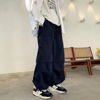 HOUZHOU Green Cargo Pants Men Japanese Oversize Wide Leg Trousers Male Black Loose Casual Streetwear Hip Hop Safari Style