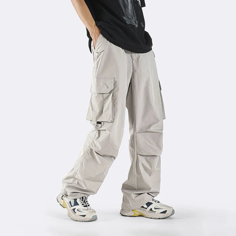 HOUZHOU Parachute Cargo Pants Men Quick Drying Casual Techwear Black Trousers Male Big Size Summer Streetwear Hip Hop Pocket 4XL