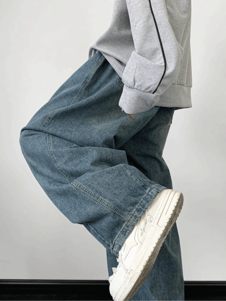 HOUZHOU Jeanshose mit weitem Bein für Herren, Streetwear, Baggy, Distressed-Denim, Übergröße, ausgehöhlt, lässig, koreanischer Hip-Hop