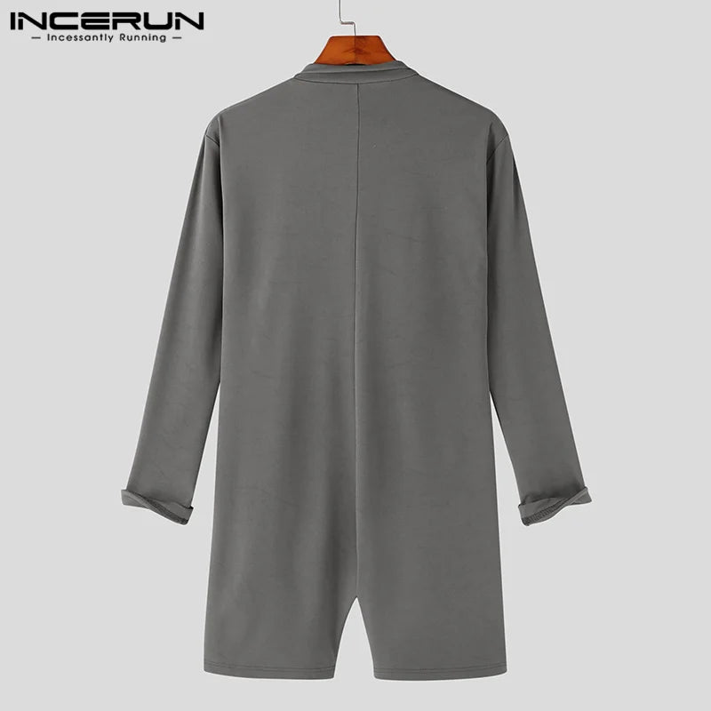 Fashion Casual Style Bodysuit INCERUN New Men's Half High Neck Solid Rompers Sexy Comfortable Male Long Sleeved Jumpsuits S-5XL