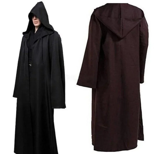 Men Soft Star War Robe Jedi Hooded Black Brown Cloak with Hat Halloween Party Cosplay Costume