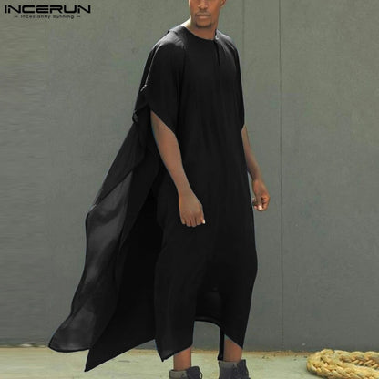 INCERUN 2023 Style musulman nouveau hommes long style caftan robe décontractée simple tout-match robe mâle solide à manches courtes Jubba Thobe S-5XL