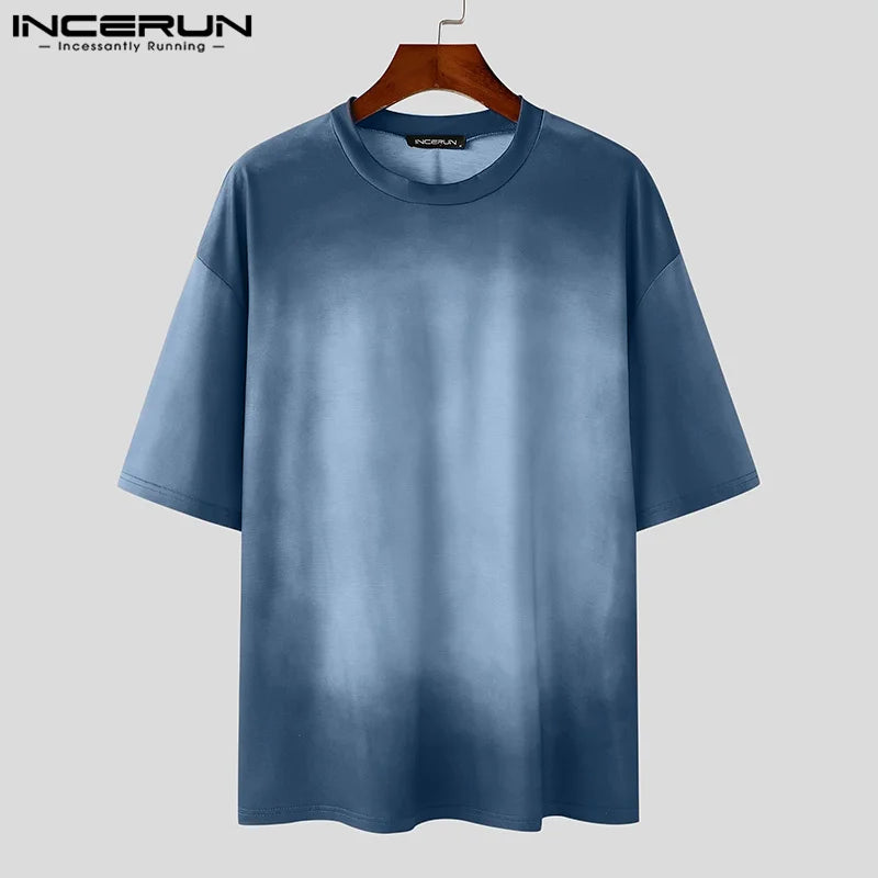 Fashion Well Fitting Tops INCERUN Men's Gradient Design T-shirts Casual Streetwear Personality Short Sleeved Camiseta S-5XL 2024