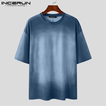 Fashion Well Fitting Tops INCERUN Men's Gradient Design T-shirts Casual Streetwear Personality Short Sleeved Camiseta S-5XL 2024