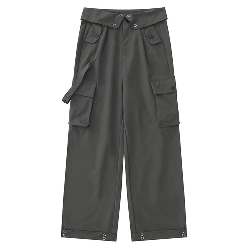 HOUZHOU Pantalon cargo à jambe large pour hommes Gris Pantalon cargo décontracté pour hommes Vêtements de rue amples Hip Hop Style Safari Vêtements pour hommes