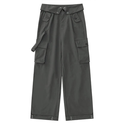 HOUZHOU Cargohose mit weitem Bein für Herren, grau, lässige Cargohose für Herren, lockere Streetwear, Hip-Hop-Tasche, Safari-Stil, Herrenbekleidung