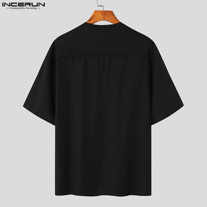 INCERUN Tops 2023 Korean Style New Men's Jacquard Spliced Round Neck T-shirts Casual Streetwear Male Short Sleeve Camiseta S-5XL