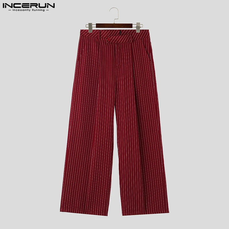 INCERUN 2024 Korean Style New Men Pantalons Fashion High Waist Stripe Long Pants Casual Streetwear Male Straight Trousers S-5XL