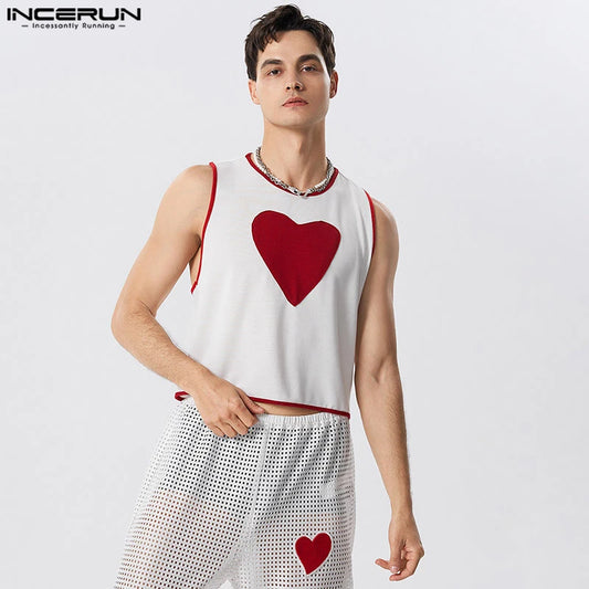 Stylish Party Hot Sale Tops INCERUN Men's Fashion Chest Love Pattern Waistcoat Casual Male Patchwork Sleeveless Vests S-5XL 2023