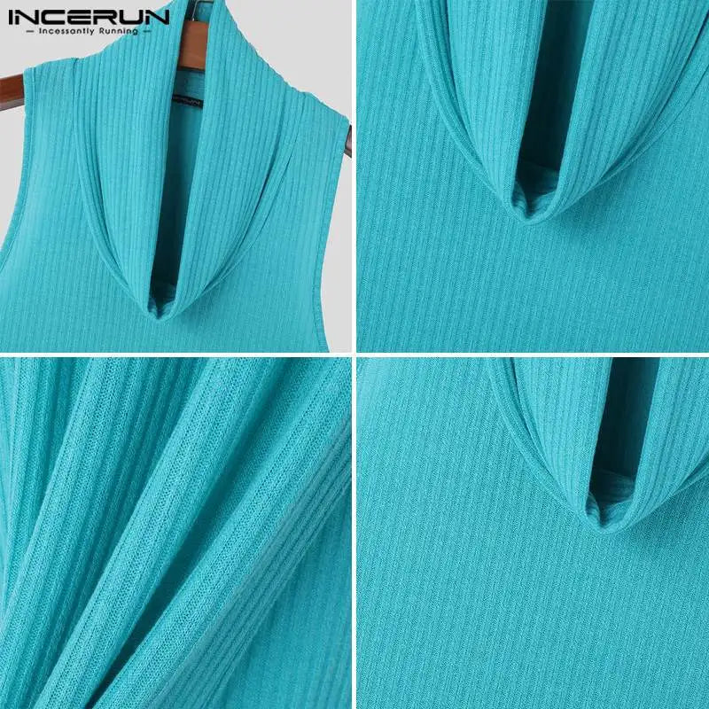 Summer Mens Clothing INCERUN 2024 Fashion Swinging Neck Pit Knitted Vests Male Casual Streetwear Solid Sleeveless Tank Top S-5XL