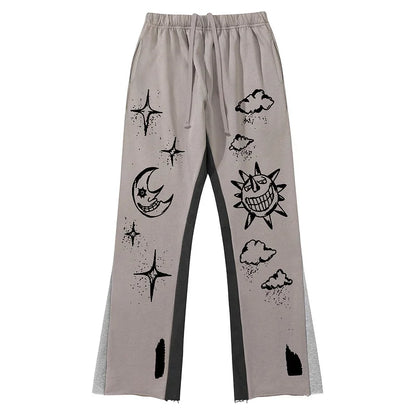 HOUZHOU Harajuku Casual Pants with Print Men Sweatpants Patchwork Loose Black Wide Leg Trousers Male Streetwear Hip Hop