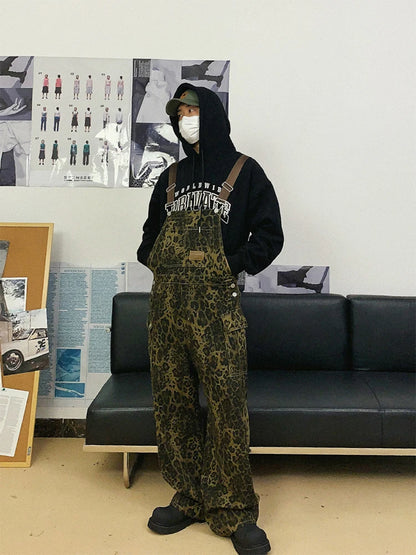 HOUZHOU Cargo-Overall mit Leopardenmuster für Herren, Streetwear, Hip Hop, Punk, lockere Bodysuits, Overalls, männliche Animal-Print-Taschenhose