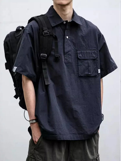 HOUZHOU Techwear Cargo Shirts Men Short Sleeve Top Men's Clothing Casual Darkwear Summer Japanese Streetwear Hip Hop Harajuku