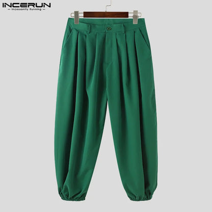 INCERUN 2024 Korean Style Trousers Stylish New Men Loose Design Long Pant Casual Streetwear Solid Color Wide Leg Pantalons S-5XL