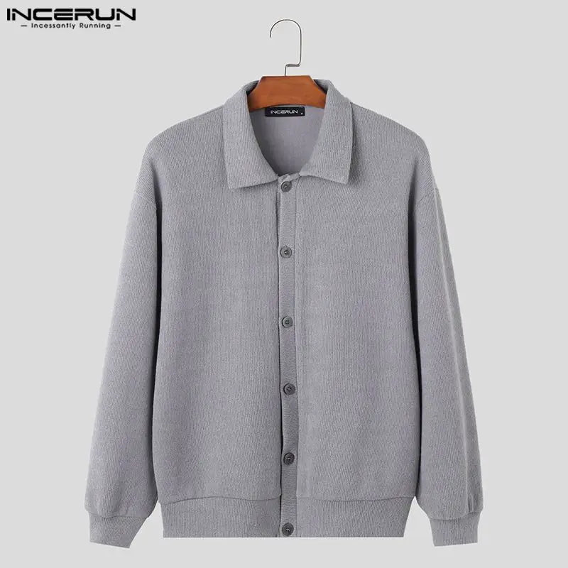 Beau Hauts Bien Ajustés INCERUN Hommes Tricoté Pull Décontracté Rue Automne Hiver Mâle Solide À Manches Longues Cardigan Pull S-5XL