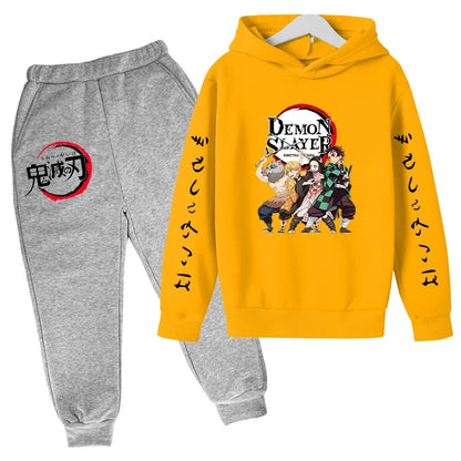 Demon Killer Children's Anime Sweatshirt, Tanjiro and Nezuko, Korean Children's Sweatshirt K-Pop Street Style,Women's Street Set