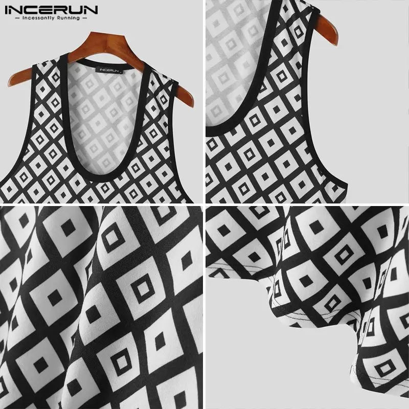 Handsome Well Fitting Tops INCERUN Men's Fashion U-neck Printing Vests Summer Casual Streetwear Sleeveless Tank Tops S-5XL 2024