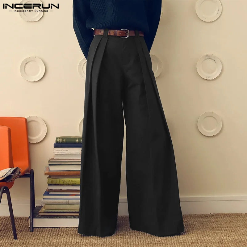 INCERUN 2024 American Style Trousers Fashion Men Loose High Waisted Design Pant Casual Streetwear Hot Sale Solid Pantalons S-5XL