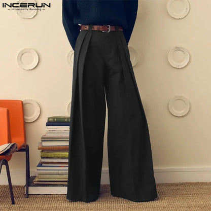 INCERUN 2024 American Style Trousers Fashion Men Loose High Waisted Design Pant Casual Streetwear Hot Sale Solid Pantalons S-5XL