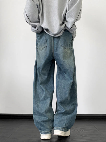 HOUZHOU Jeanshose mit weitem Bein für Herren, Streetwear, Baggy, Distressed-Denim, Übergröße, ausgehöhlt, lässig, koreanischer Hip-Hop