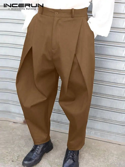 Pantalons à plis croisés pour hommes à la mode bien ajustés Mode Casual Vente chaude Homme Solide Confortable Pantalon taille haute S-5XL INCERUN