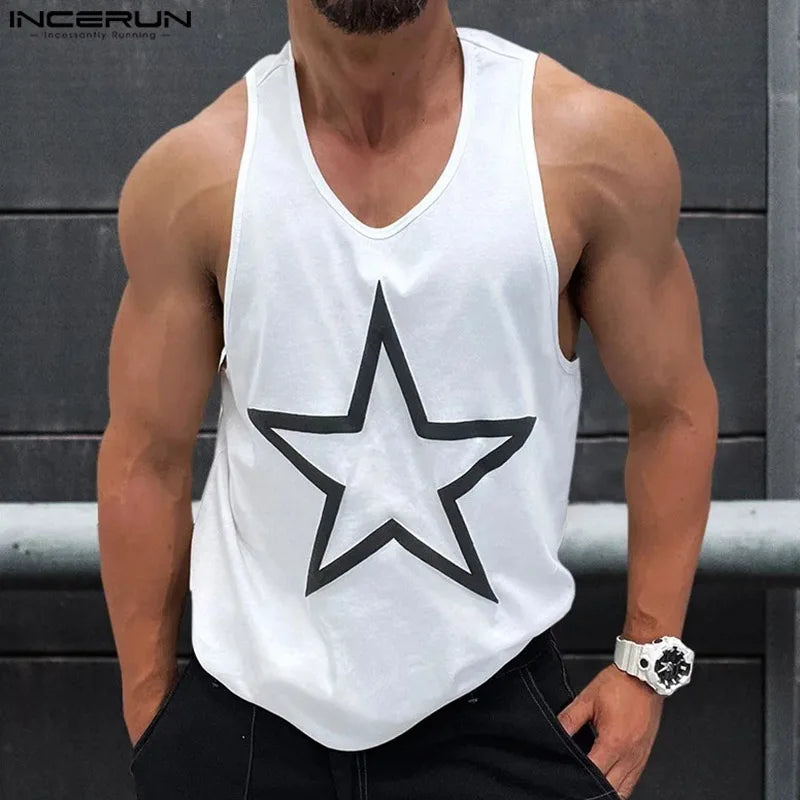 Fashion Casual Style Tops INCERUN New Men's Star Printed Design Vests Summer Male Streetwear Gym Sleeveless Tank Tops S-5XL 2024