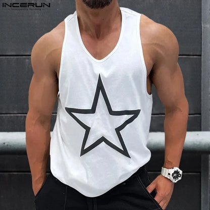 Fashion Casual Style Tops INCERUN New Men's Star Printed Design Vests Summer Male Streetwear Gym Sleeveless Tank Tops S-5XL 2024