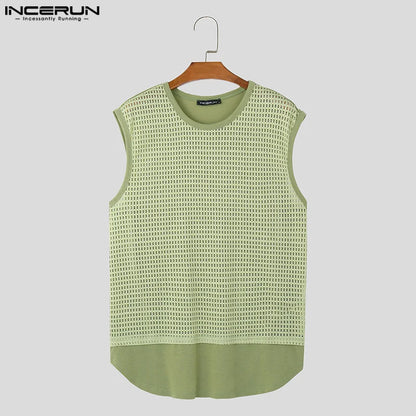 Stylish Well Fitting Tops INCERUN Men's Fake Two-piece Vests Summer Streetwear Sports Male All-match Sleeveless Tank Tops S-5XL