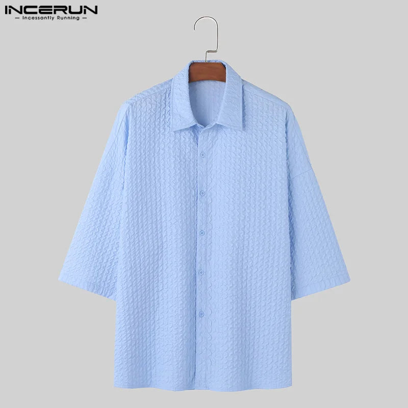 INCERUN Tops 2024 Korean Style Handsome New Men's Loose Pleated Design Shirts Casual Streetwear Male Short Sleeved Blouse S-5XL