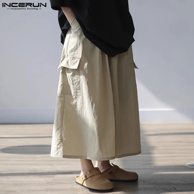 INCERUN 2024 Korean Style Trousers Men Loose Leisure Streetwear Pantalons Stylish Male Solid All-match Wide Leg Long Pants S-5XL