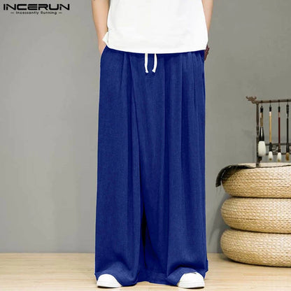 INCERUN 2024 Korean Style Trousers Men Solid All-match Long Pant Leisure Streetwear Male Hot Sale Loose Wide Leg Pantalons S-5XL