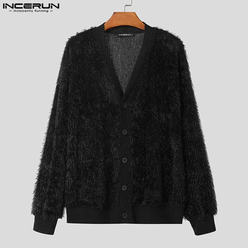 INCERUN Tops 2023 Koreanische Stil Neue Herren Modische Fleece Shirts Weichen Bequemen Freizeit Streetwear Männlichen Strickjacke Bluse S-5XL