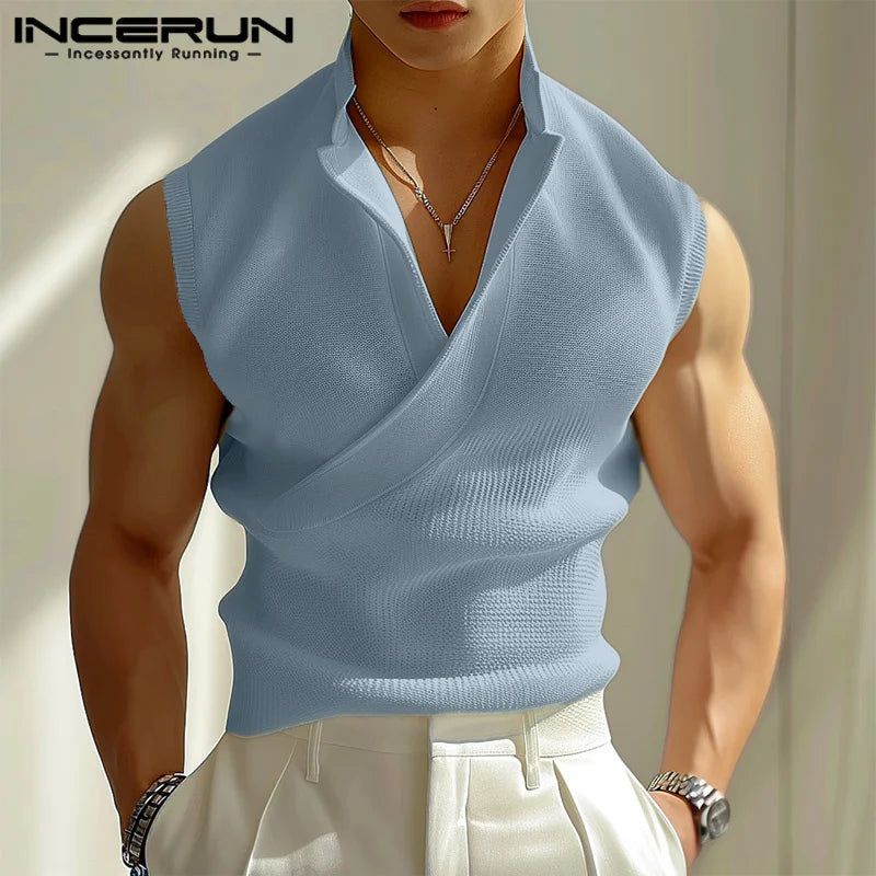 Fashion Casual Style Tops INCERUN New Men's Solid Texture Vests Summer Streetwear Male City Walk Sleeveless Tank Tops S-5XL 2024