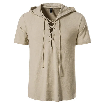 New Men's V-neck shirt Summer Men's Short-Sleeved T-shirt Cotton and Linen Led Casual Men's T-shirt Shirt Male Breathable Shirt