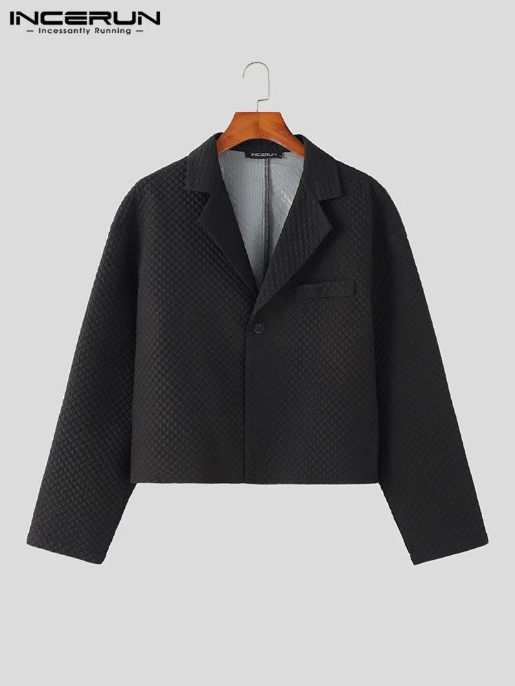 Blazers courts texturés pour hommes INCERUN élégants et bien ajustés pour hommes, amples et confortables, costumes à revers solides, vente chaude, S-5XL