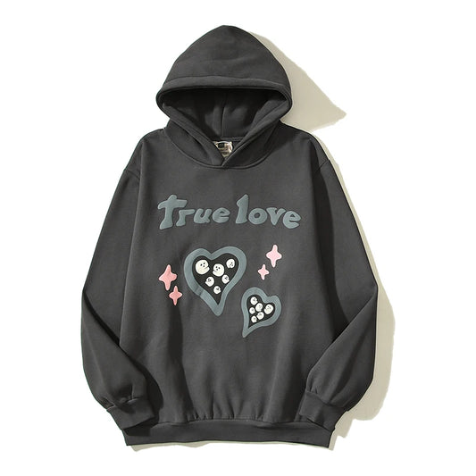 Wahre Liebe ist schwer zu finden. Kapuzenpullover mit Schaumstoffbruch für Herren. Streetwear. Lockere, lässige Fleece-Sweatshirts. Unisex-Pullover.