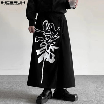 INCERUN 2023 Chinese Style Men Personality Trousers Fashion Wrap Style Print Pantalons Casual Streetwear Half Skirts Pants S-5XL