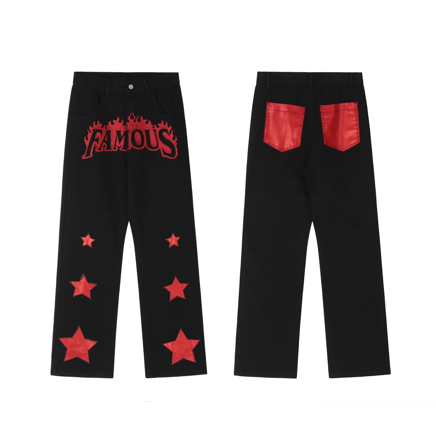 HOUZHOU Y2K Jeans Men Embroidery Denim Pants Star Red Print Black Trousers Male Streetwear Hip Hop Casual Vintage Plus Size 4XL