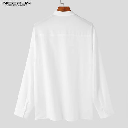 INCERUN Tops 2024 Koreanischen Stil Hübsche Herren Einfache Solide Stehkragen Design Shirts Casual Streetwear Langarm Bluse S-5XL