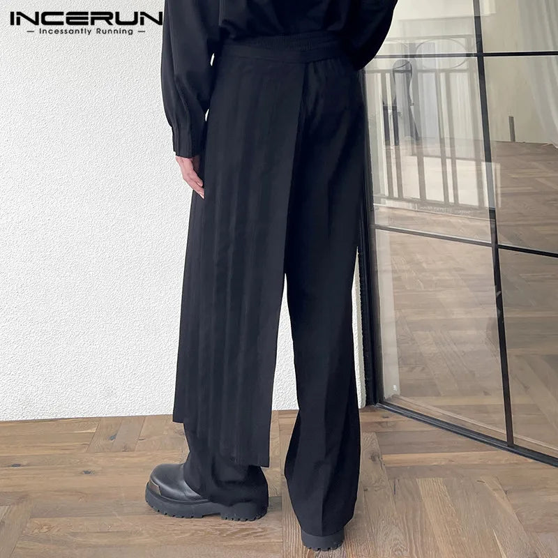 2023 Men Irregular Pants Solid Color Joggers Streetwear Loose Pleated Male Straight Trousers Casual Long Pants S-5XL INCERUN