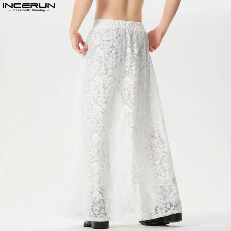 INCERUN 2024 American Style Sexy Mens Pantalons Lace Hollow Slit Design Pants Casual Party Shows Hot Selling Thin Trousers S-5XL