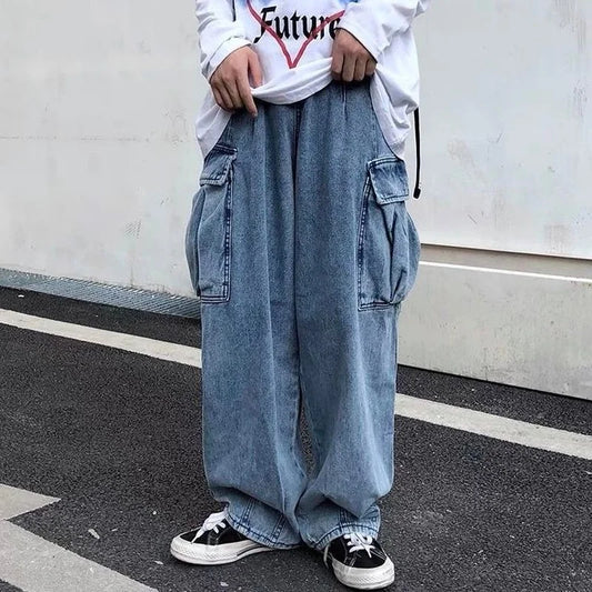 HOUZHOU Baggy Jeans Trousers Male Denim Pants Black Wide Leg Pants Men's Jeans Loose Casual Korean Streetwear Hip Hop Harajuku