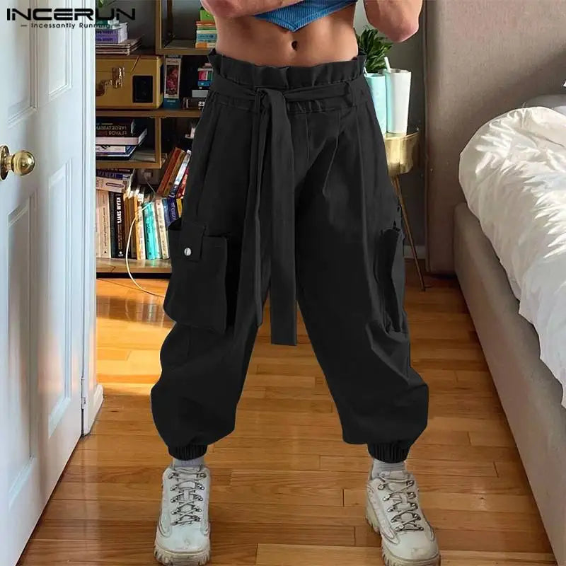 INCERUN Männer Cargo Hosen Solide Jogger Elastische Taille Hosen Männer Mit Gürtel Streetwear Lose 2024 Mode Casual Pantalon S-5XL