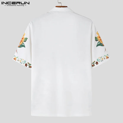 Fashion Well Fitting Tops INCERUN Men's Loose Floral Printed Shirts Summer Streetwear Male Short Sleeved Lapel Blouse S-5XL 2024