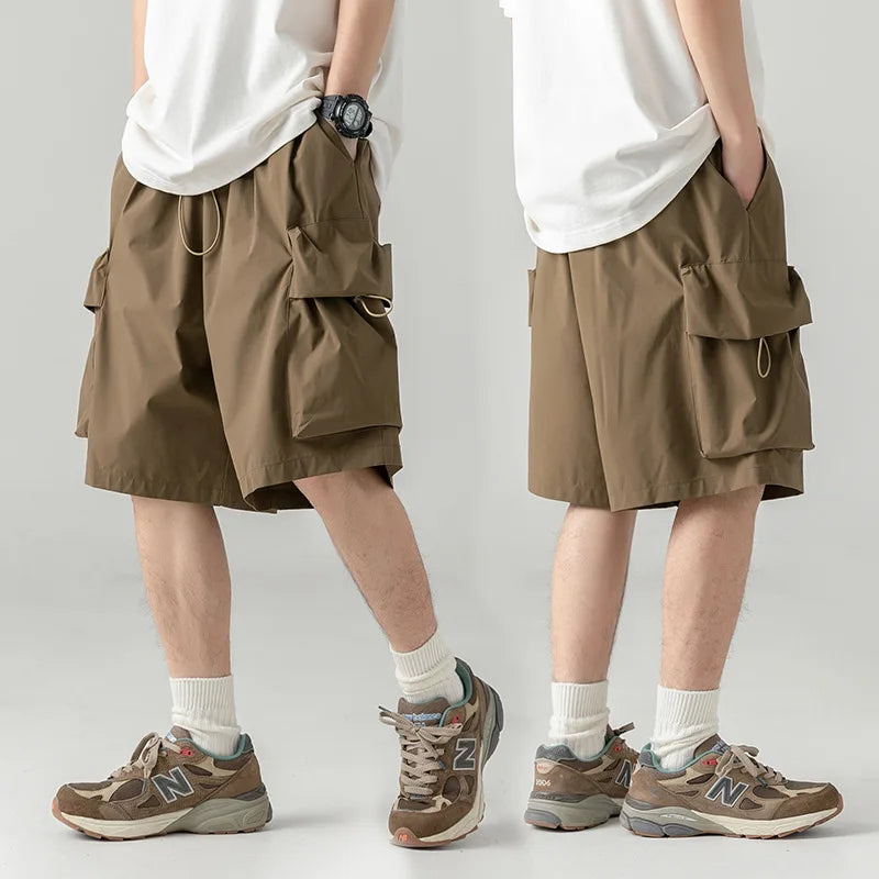 HOUZHOU Khaki Cargo Shorts Men Techwear Korean Casual Pants Male Jorts for Men Summer Loose Japanese Streetwear Hip Hop Pocket