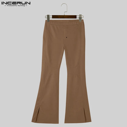 INCERUN 2024 American Style Trousers Stylish Men's Suede Split Pants Leisure Streetwear Personality Solid Color Pantalons S-5XL