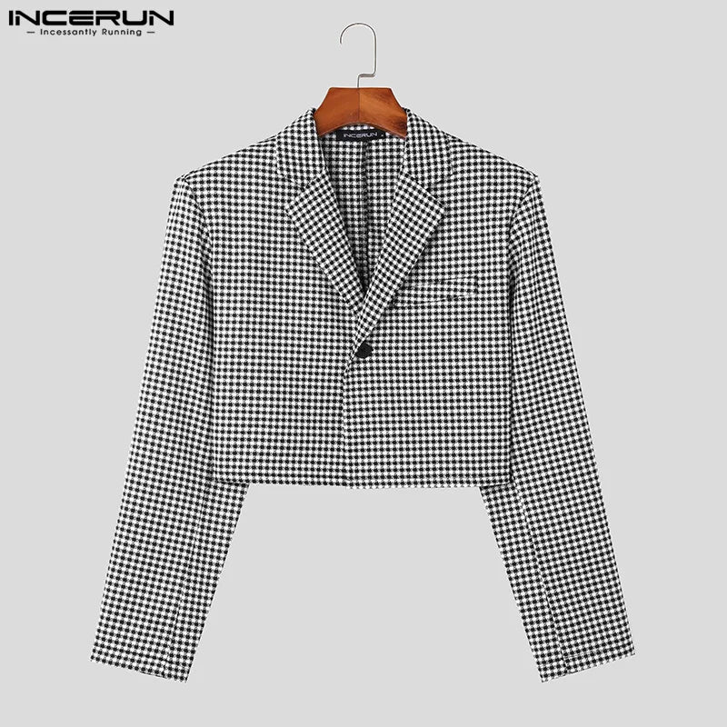 INCERUN Tops 2023 Koreanischen Stil Hübscher Neuer Herrenanzug mit Karomuster Lässige Party-Shows Gut sitzender Blazer im Kurzstil S-5XL