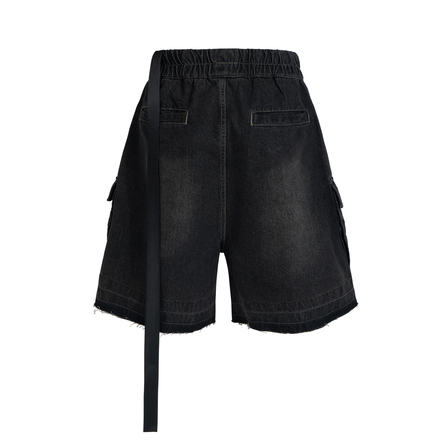 Ro Style Ribbons Streetwear Cargo-Shorts mit mehreren Taschen für Herren, elastische Taille, weites Bein, Baggy-Jeans, knielange Hose, lockerer Overall