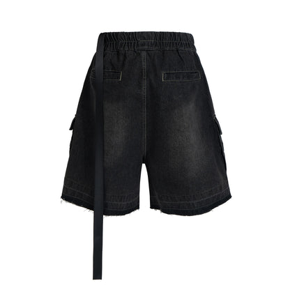 Short cargo multi-poches pour homme avec rubans de style Ro, taille élastique, jambe large, pantalon ample au genou