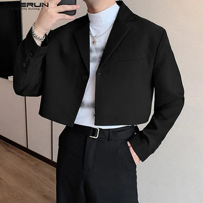 2023 männer Blazer Einfarbig Revers Langarm Herbst Casual Anzüge Eine Taste Streetwear Fashion Männlichen Crop Mäntel S-5XL INCERUN